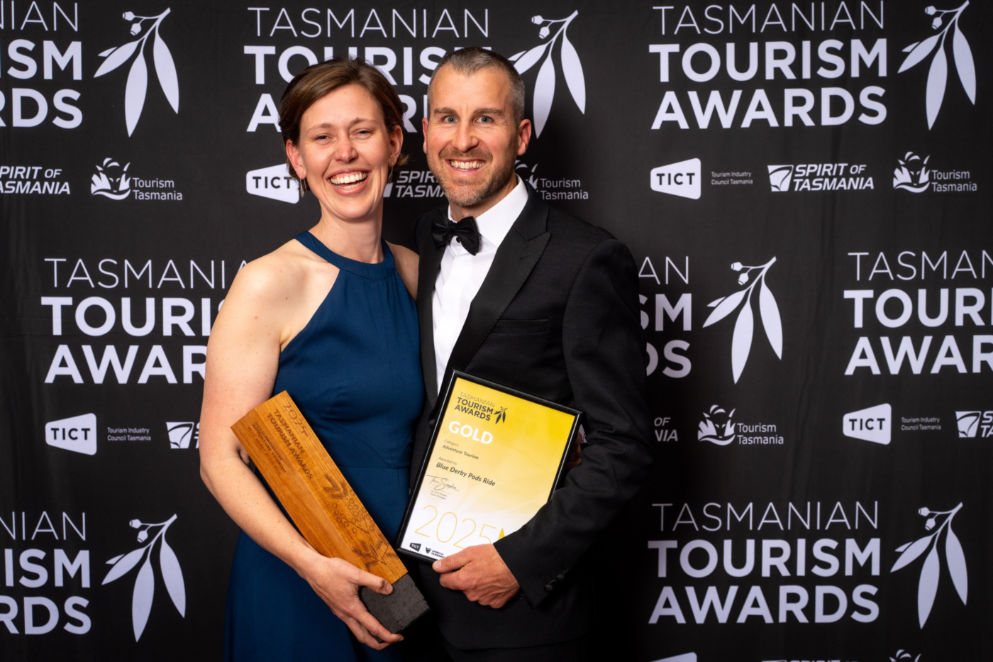 Tara and Steve Howell - Directors of Blue Derby Pods Ride with Tasmanian Tourism Award