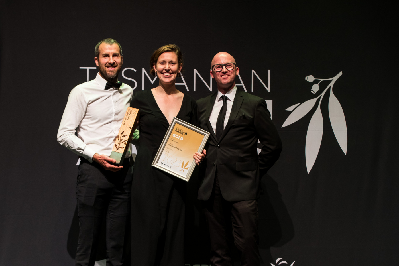 Steve and Tara collecting their Tasmanian Tourism gold award.