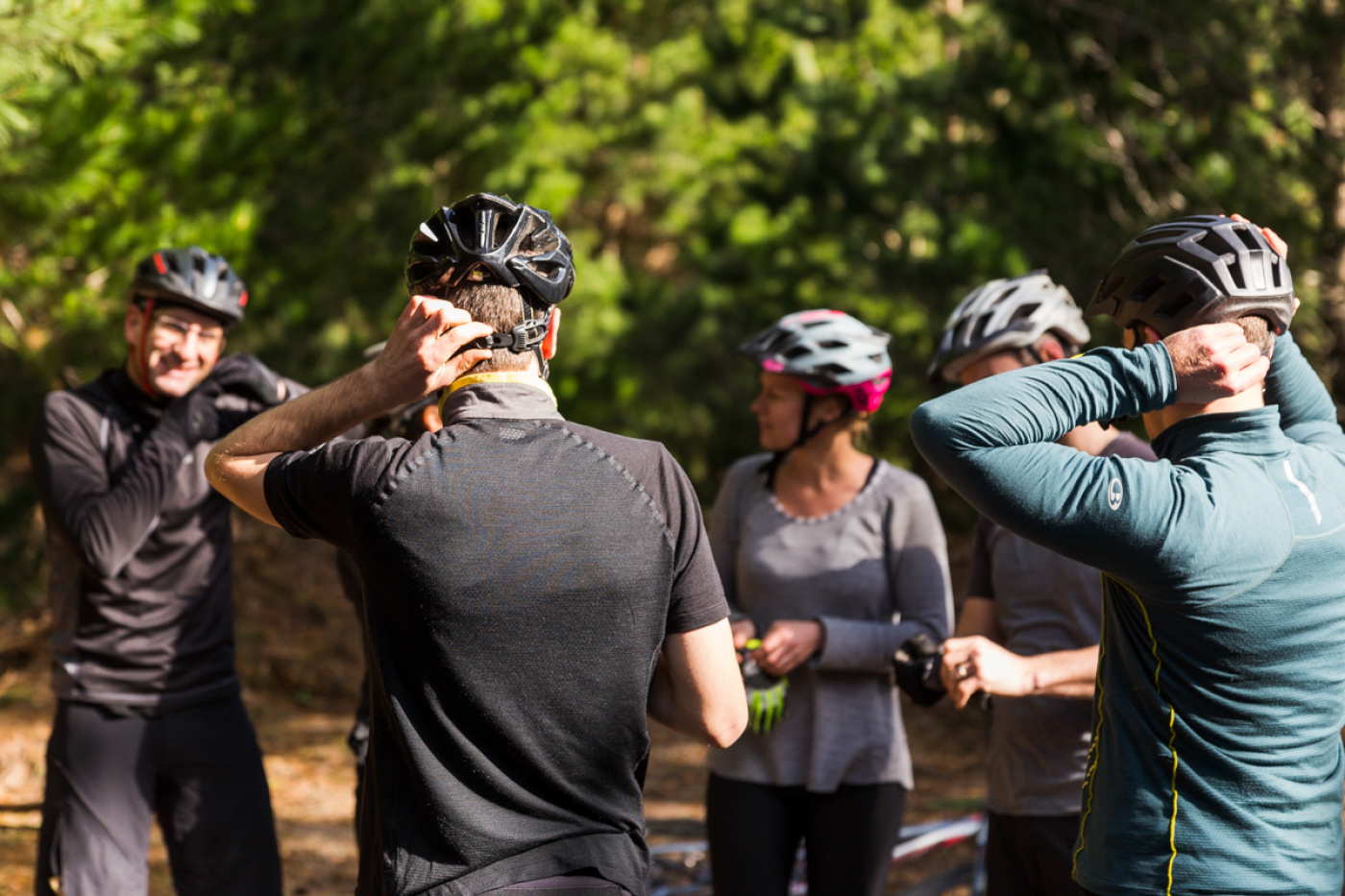 Our Experience Leaders taking guests through a mountain bike training session.