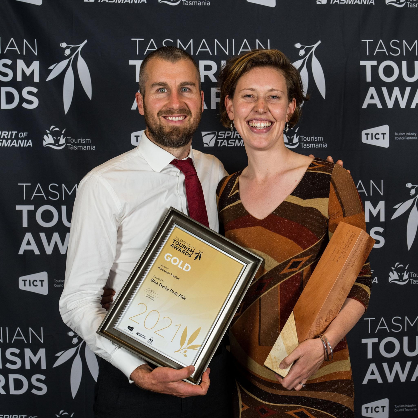 Steve and Tara Howell - Blue Derby Pods Ride Owners at Tasmanian Tourism Awards Evening