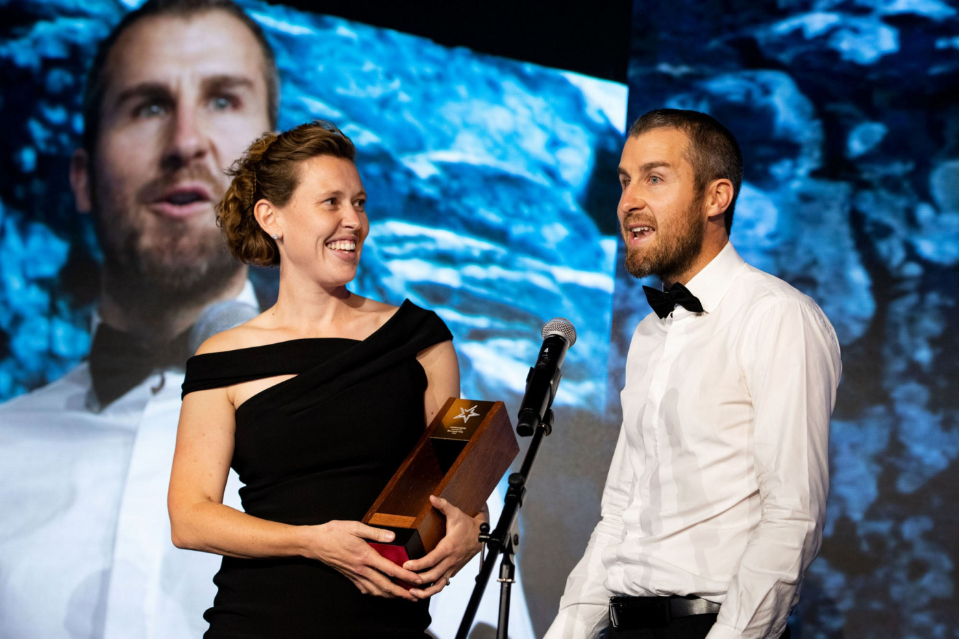 Tara and Steve collecting their National Tourism Award.